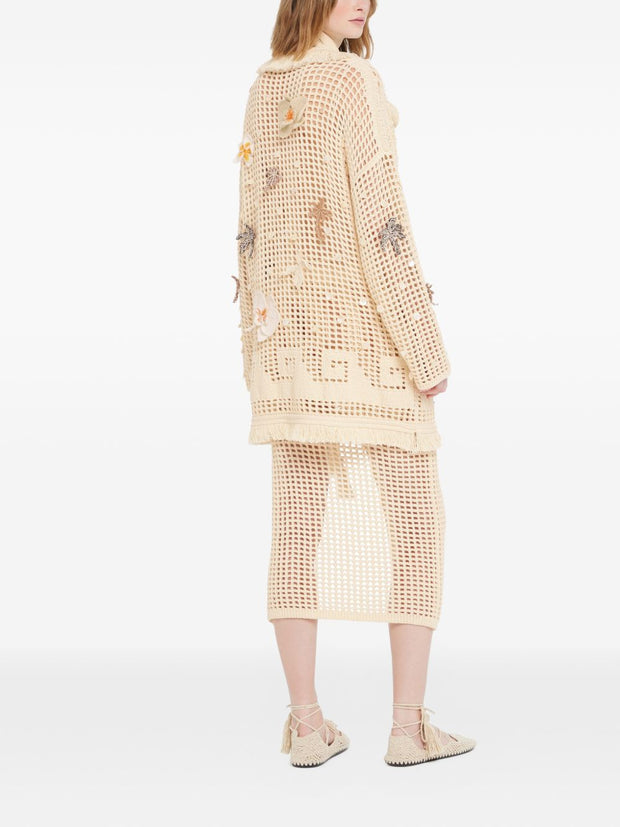 Alanui Where The Waves Begins Cotton Cardigan Beige