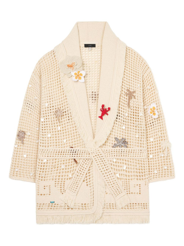 Alanui Where The Waves Begins Cotton Cardigan Beige