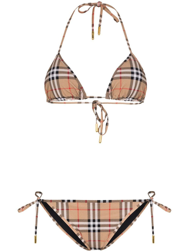 Burberry Check Triangle Bikini Set Beige