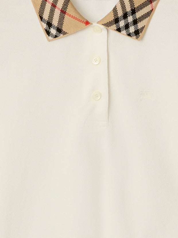 Burberry Check Collar Cotton Polo Shirt White