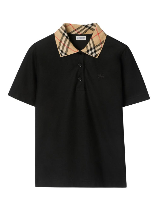 Burberry Check Collar Cotton Polo Shirt Black