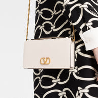 Valentino Garavani VLogo Signature Leather Wallet On Chain Ivory