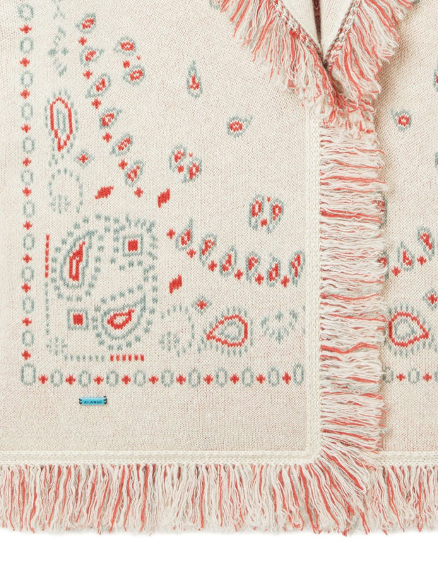 Alanui Bandana Jacquard Cashmere And Linen Cardigan Cream