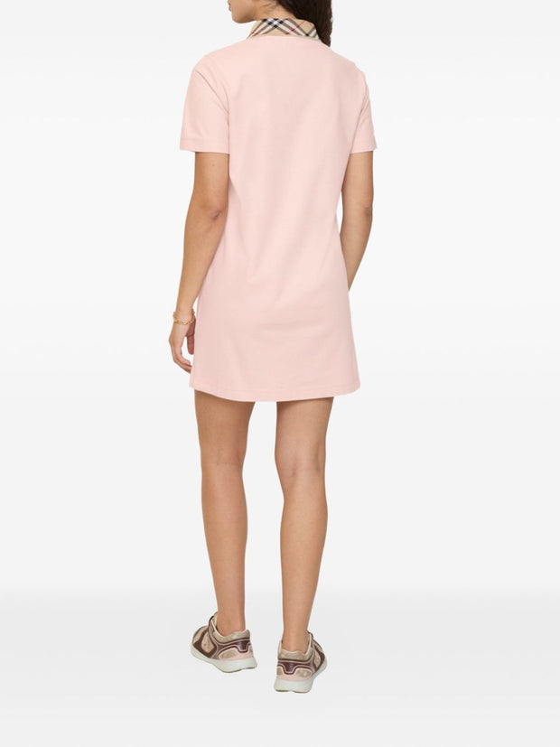 Burberry Check Collar Cotton Dress Pink