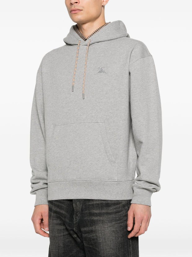 Burberry Check Motif Cotton Hoodie Grey