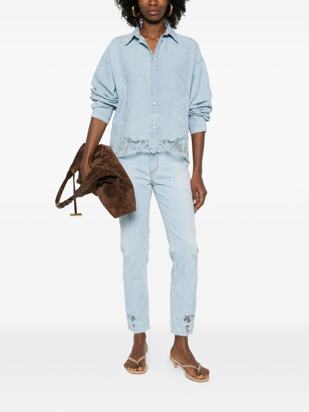 Ermanno Scervino Cotton And Linen Embroidered Shirt Blue