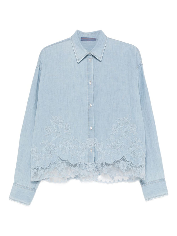 Ermanno Scervino Cotton And Linen Embroidered Shirt Blue
