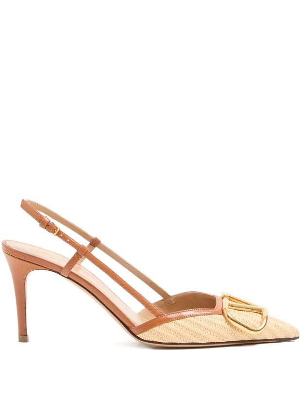 Valentino Garavani VLogo Signature Leather Slingback Pumps Beige