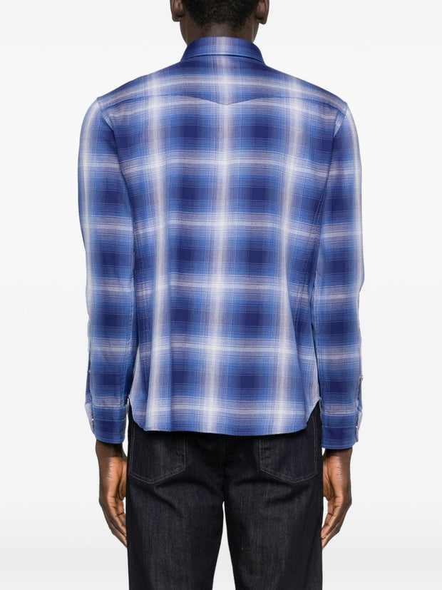 Tom Ford Cotton Checked Shirt Blue