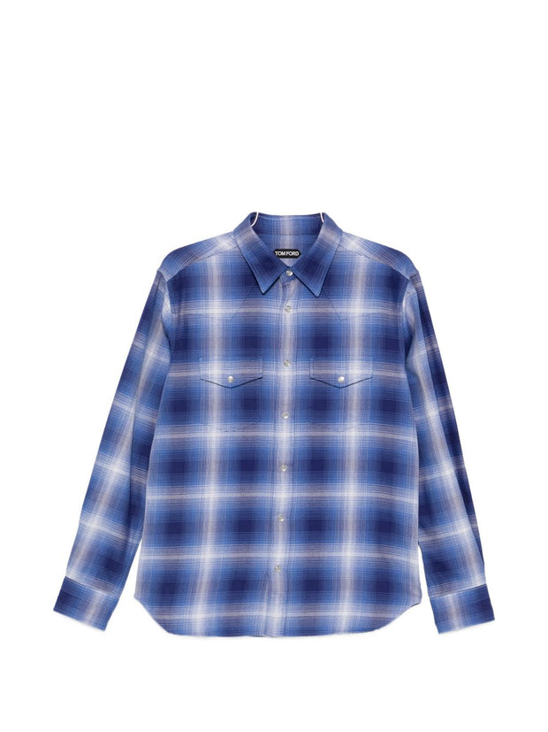 Tom Ford Cotton Checked Shirt Blue