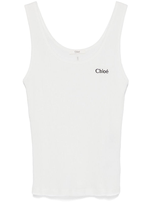 Chloé Logo Cotton Top White