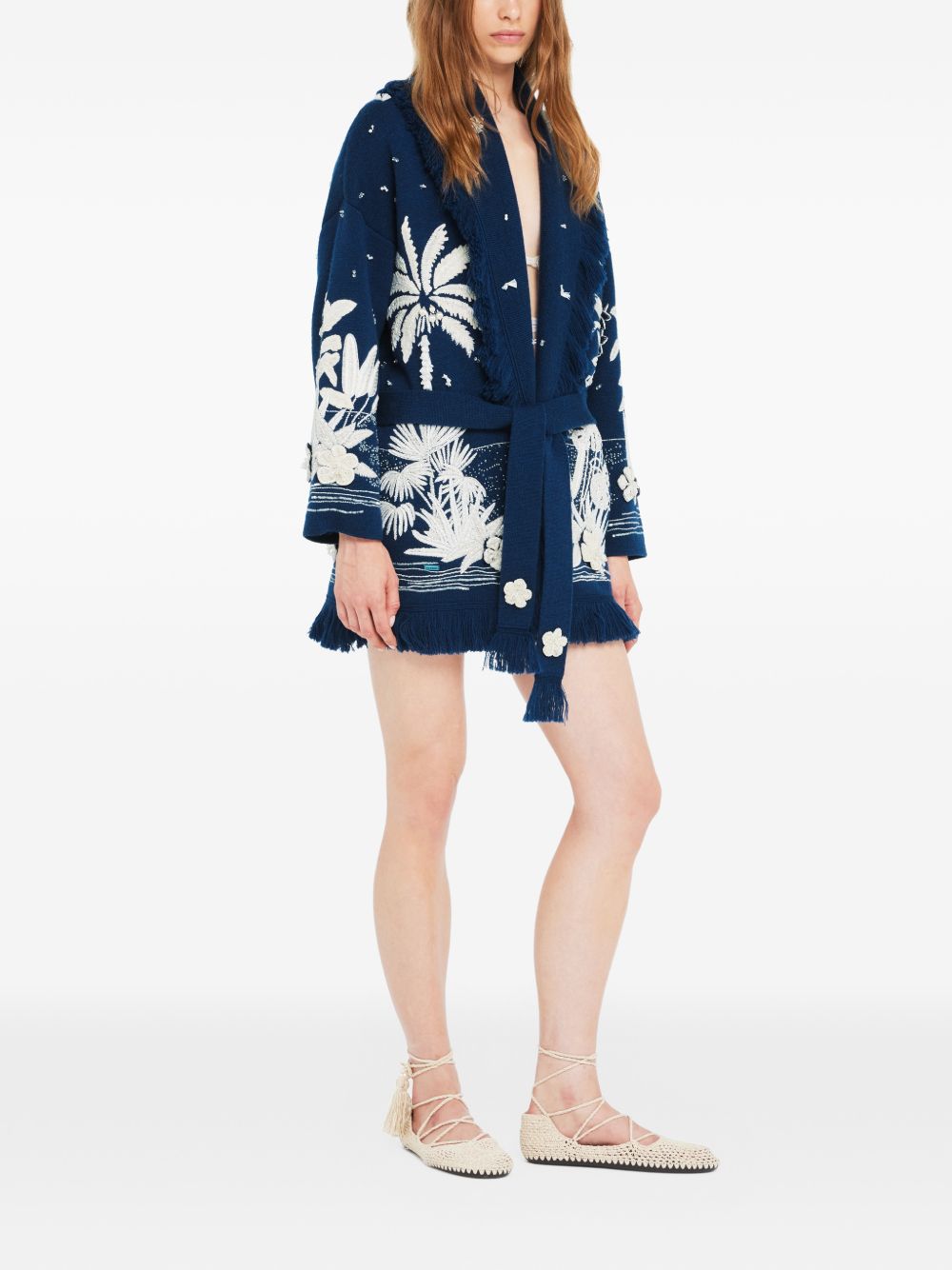 Alanui Postcard From Paradise Wool Cardigan Blue