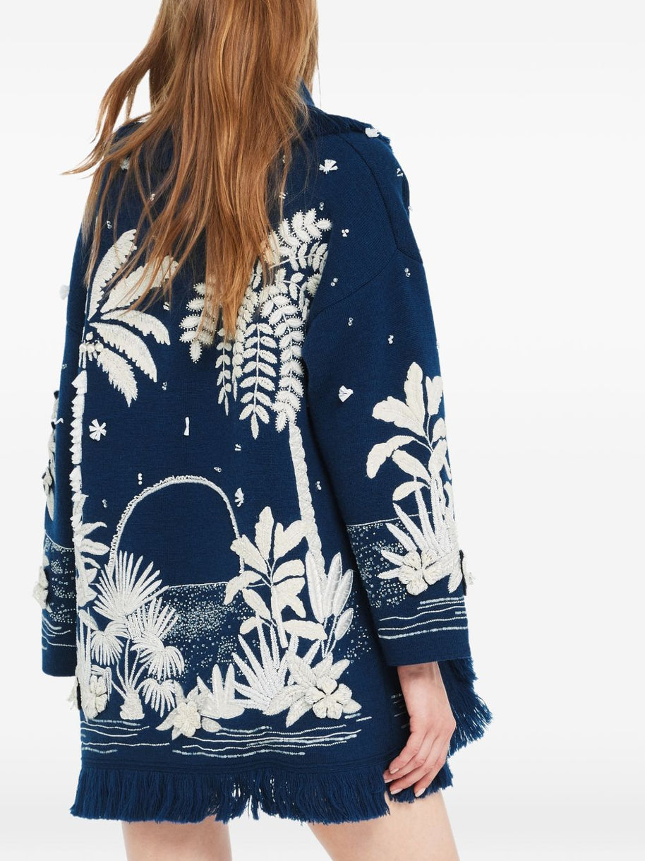 Alanui Postcard From Paradise Wool Cardigan Blue