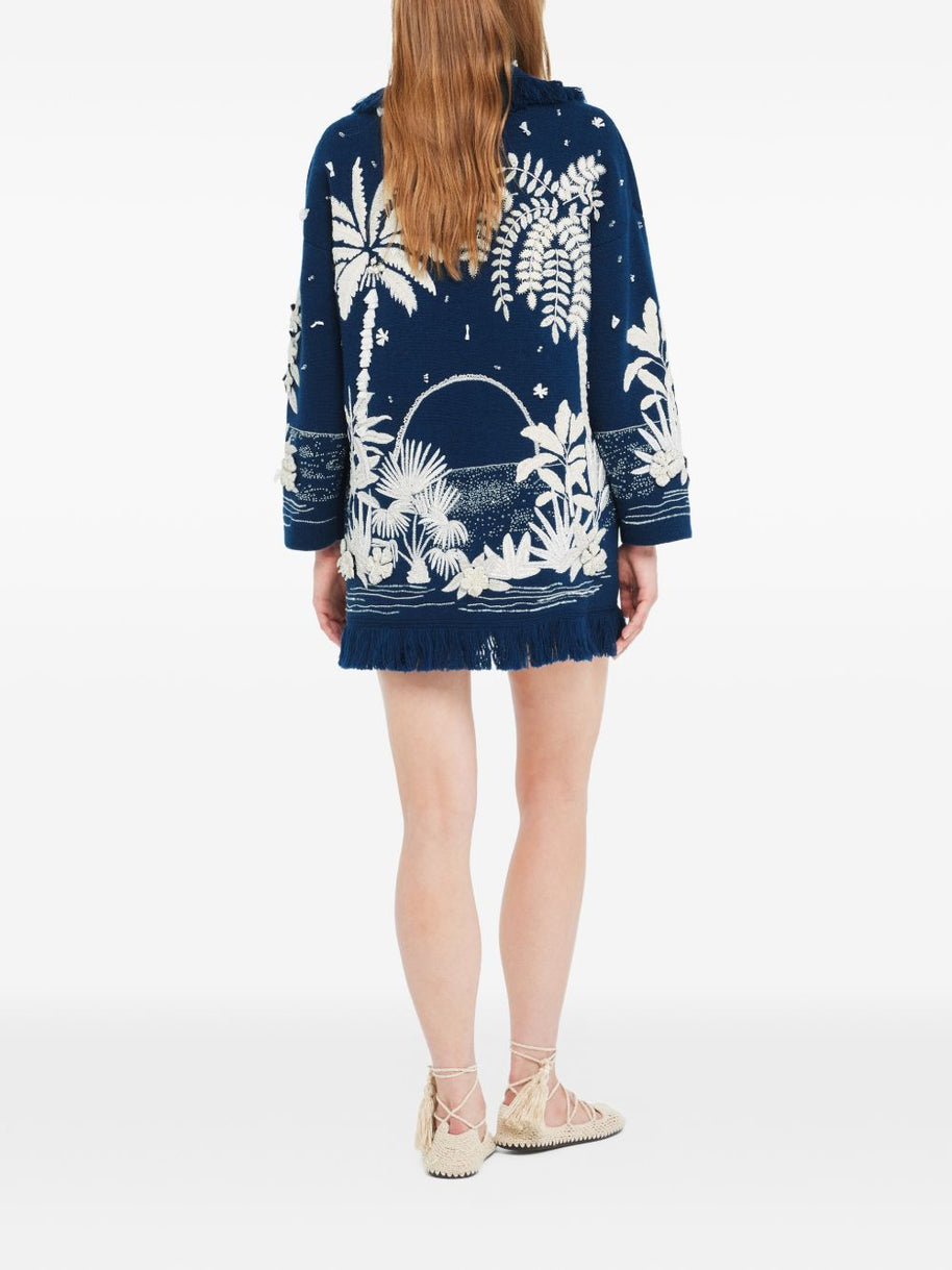 Alanui Postcard From Paradise Wool Cardigan Blue