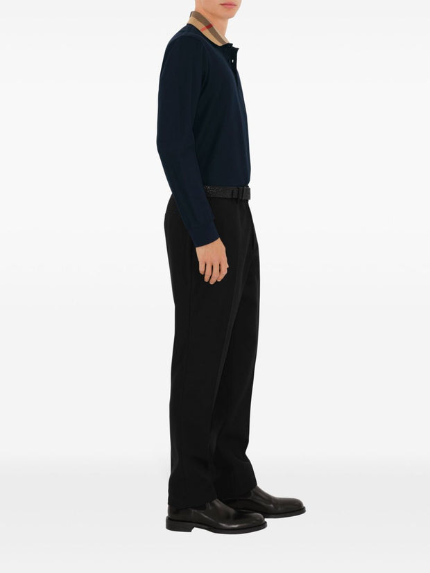 Burberry Check Collar Cotton Polo Shirt Blue