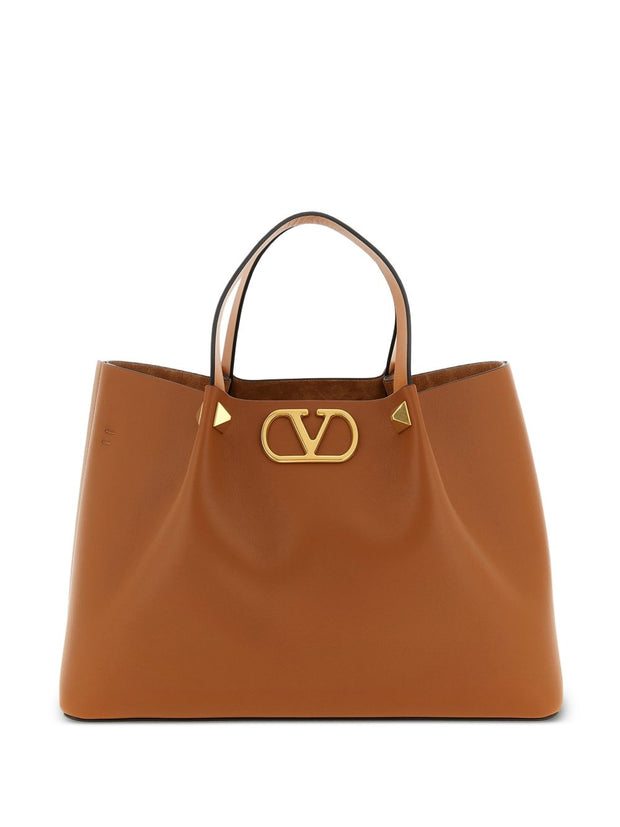 Valentino Garavani VLogo Signature Medium Leather Tote Brown