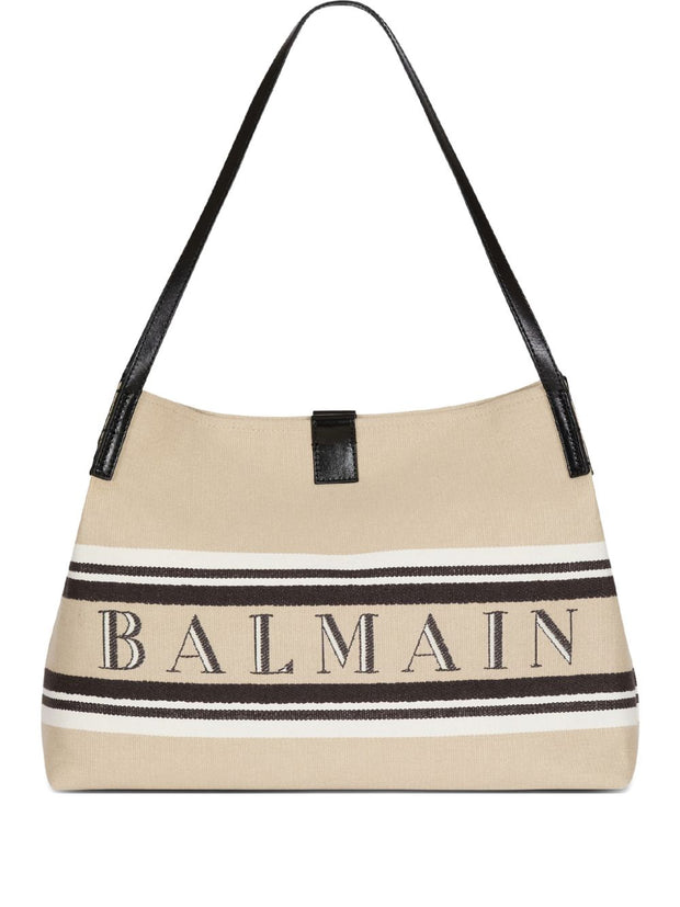 Balmain Release Canvas And Leather Medium Tote Bag Beige