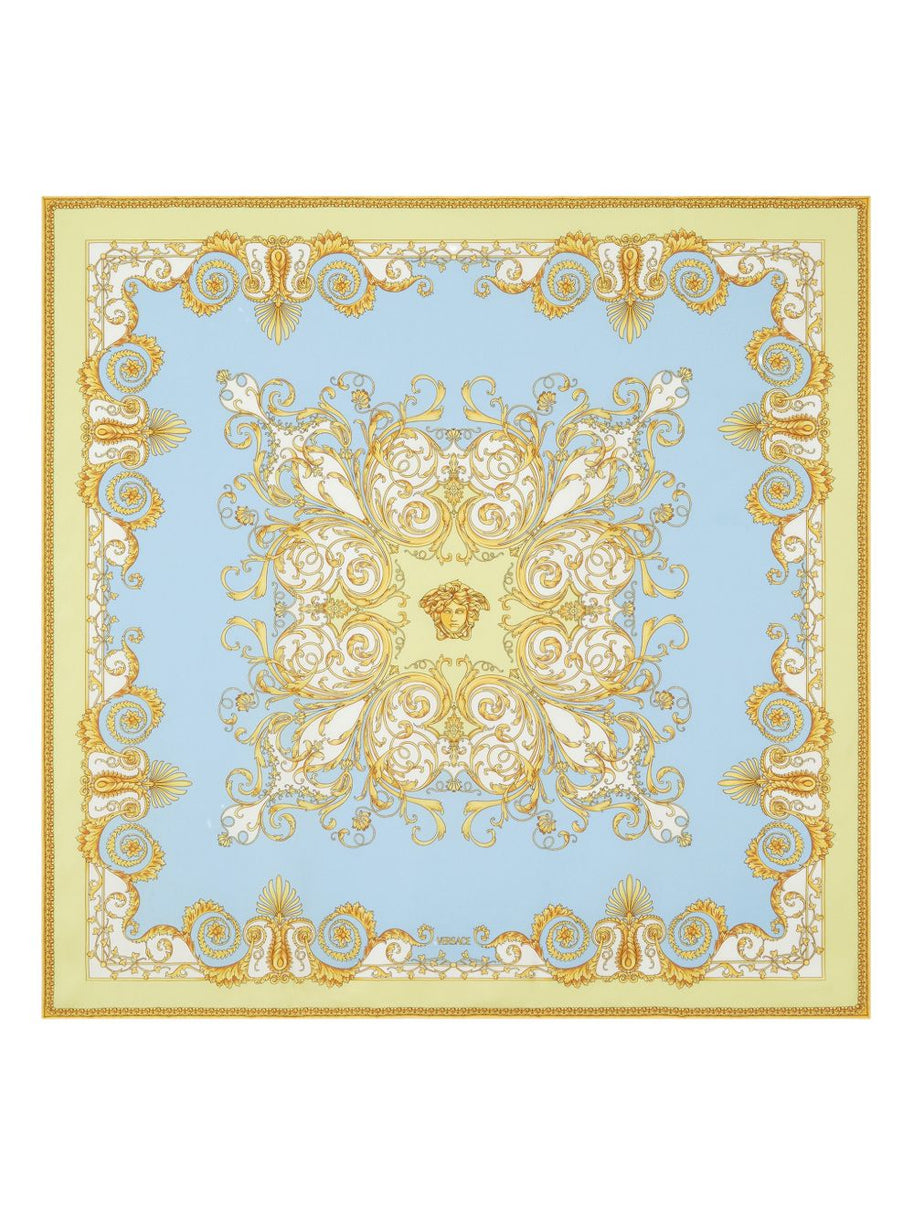 Versace Barocco Print Silk Foulard Scarf Blue