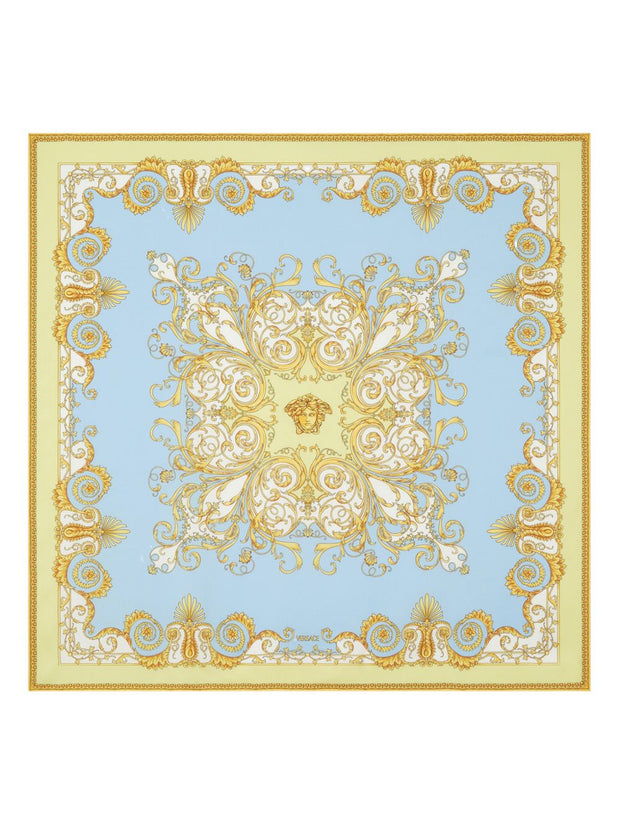 Versace Barocco Print Silk Foulard Scarf Blue