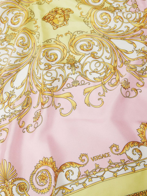 Versace Barocco Print Silk Foulard Scarf Pink