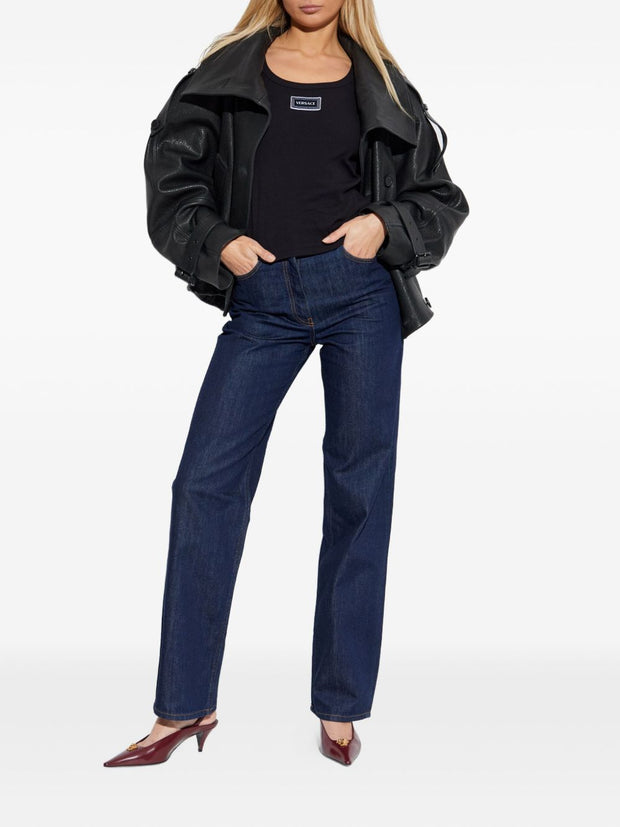 Versace Logo Cotton Tank Top Black