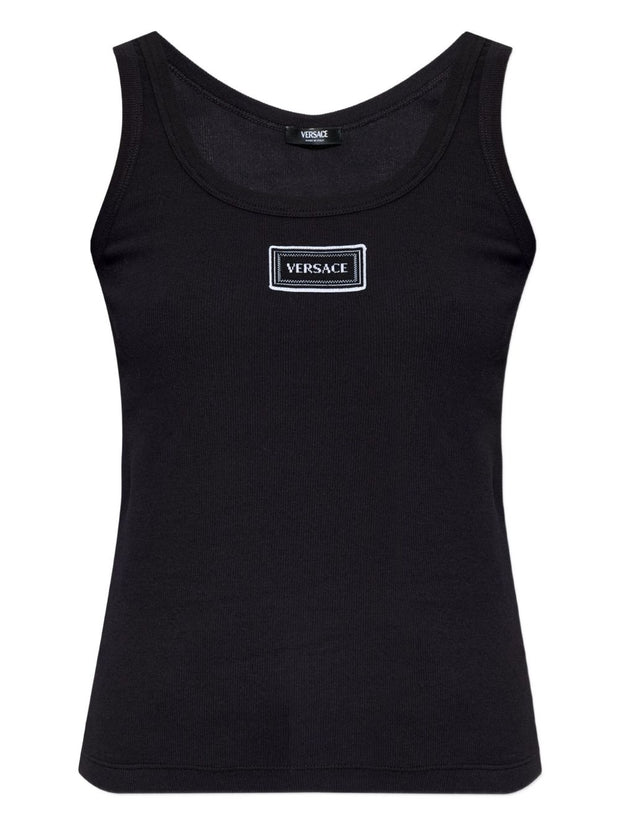 Versace Logo Cotton Tank Top Black