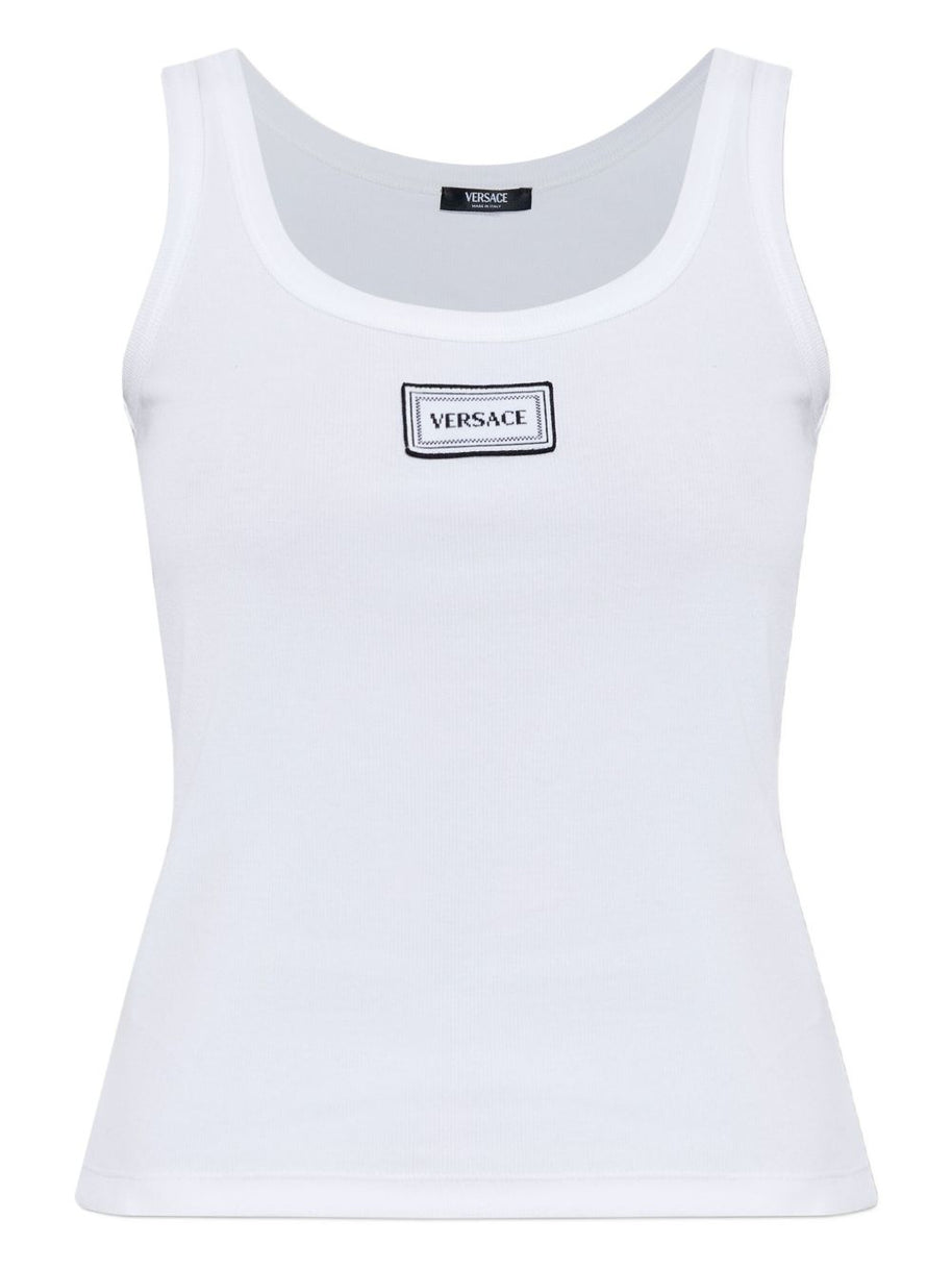 Versace Logo Cotton Tank Top White