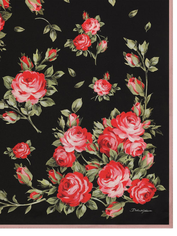 Dolce & Gabbana Roses Bouquet Print Silk Foulard Scarf Pink