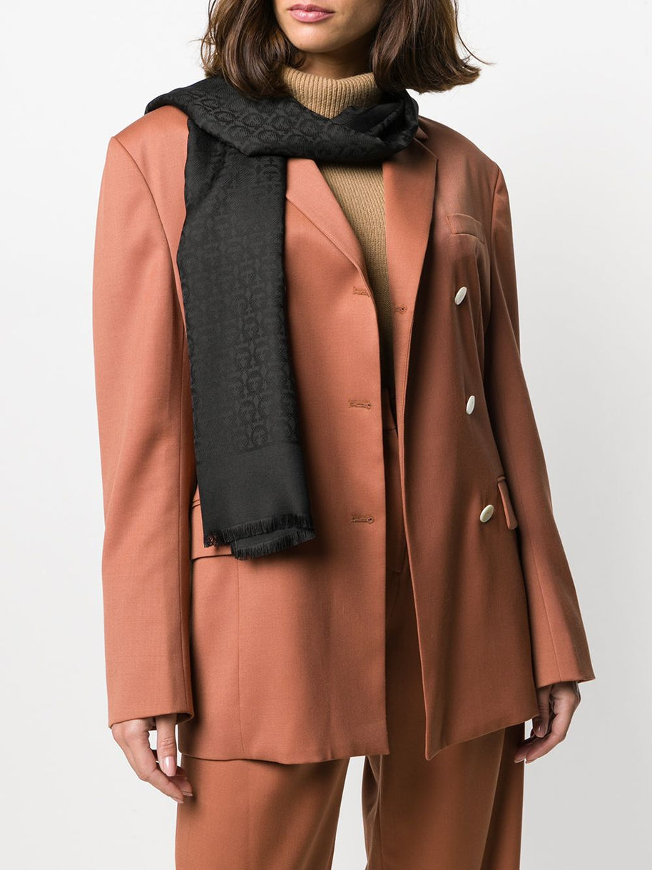 Ferragamo Gancini Silk And Wool Stole Scarf Black