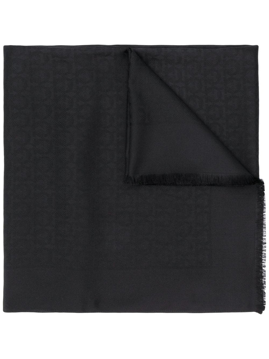 Ferragamo Gancini Silk And Wool Stole Scarf Black