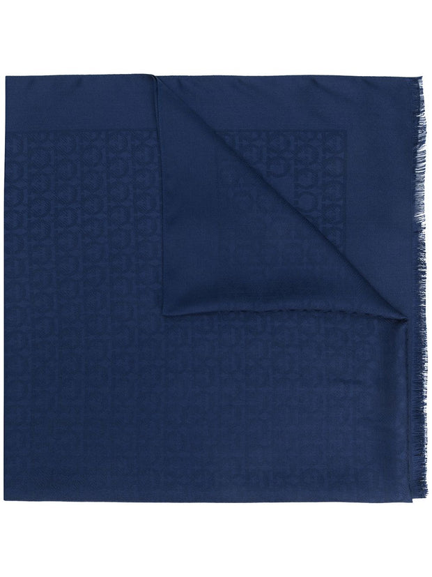 Ferragamo Gancini Silk And Wool Stole Scarf Blue