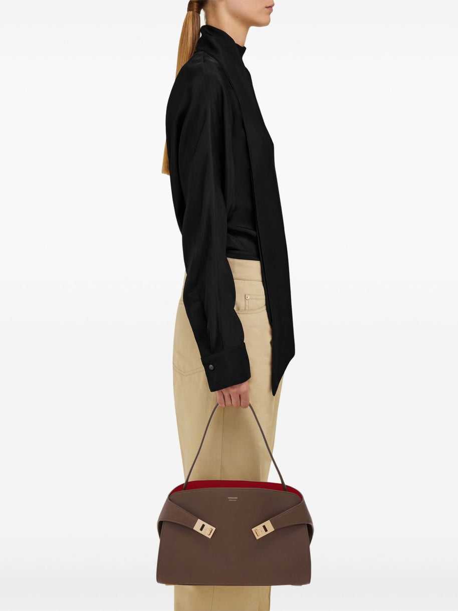 Ferragamo Hug small leather tote Dove Grey