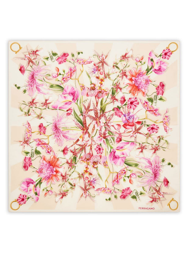 Ferragamo Printed Silk Foulard Scarf Pink