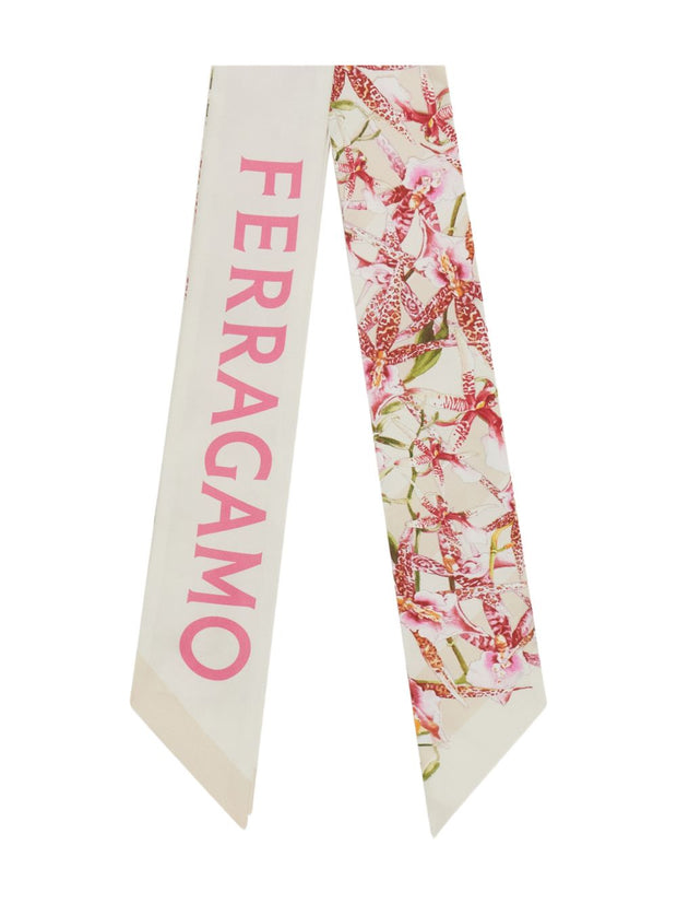 Ferragamo Printed Silk Foulard Scarf Powder