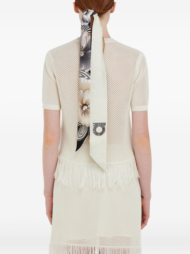 Ferragamo Printed Silk Foulard Scarf Ivory