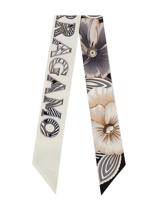 Ferragamo Printed Silk Foulard Scarf Ivory