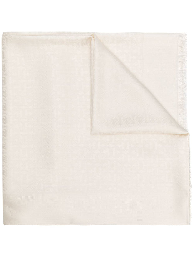 Ferragamo Gancini Silk And Wool Stole Scarf Ivory