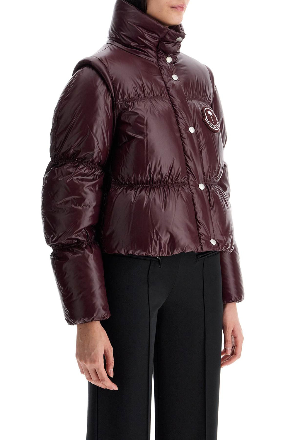 Moncler X Palm Angels Noella Burgundy Nylon Jacket With High Padded Collar