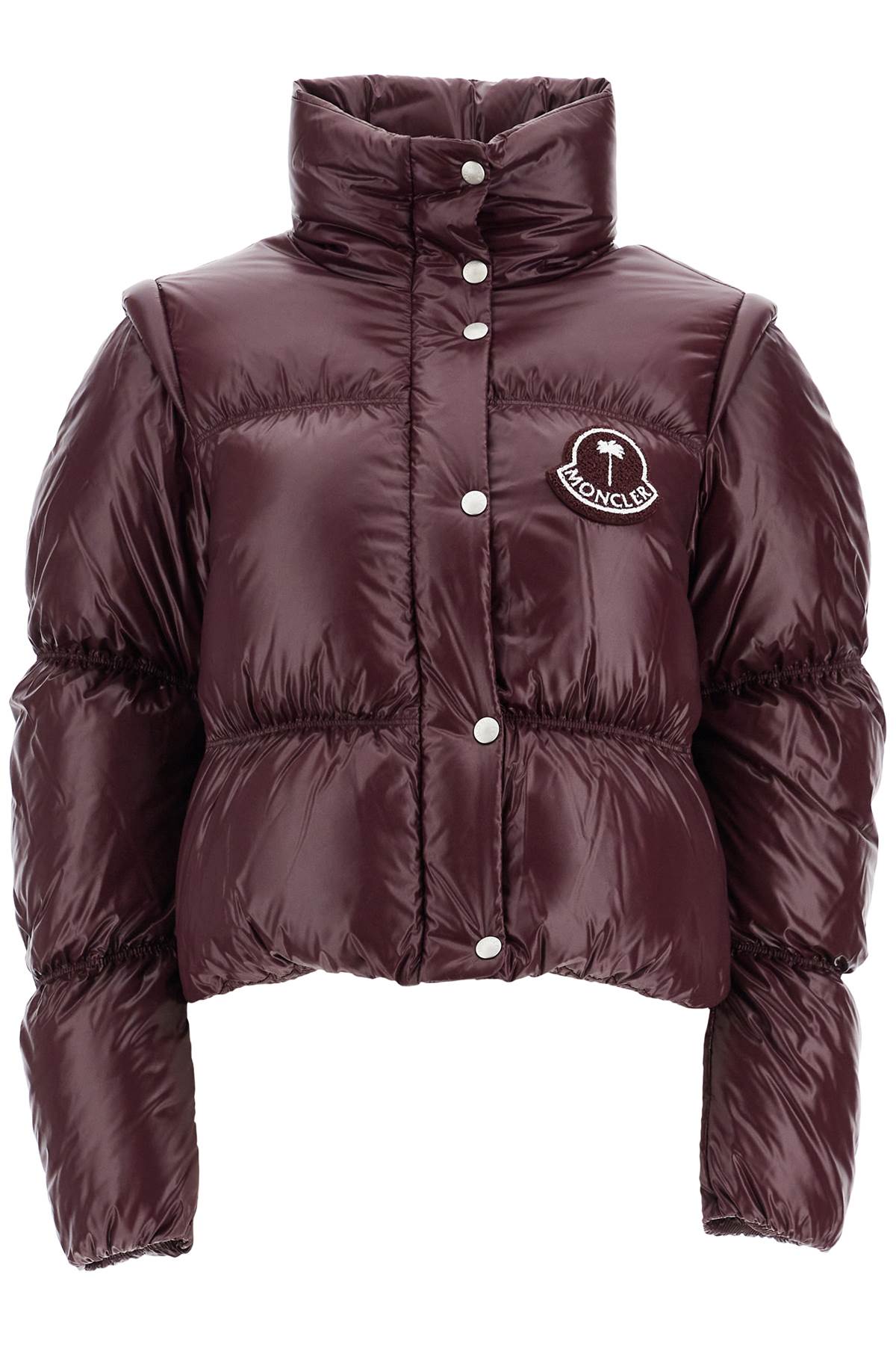 Moncler X Palm Angels Noella Burgundy Nylon Jacket With High Padded Collar