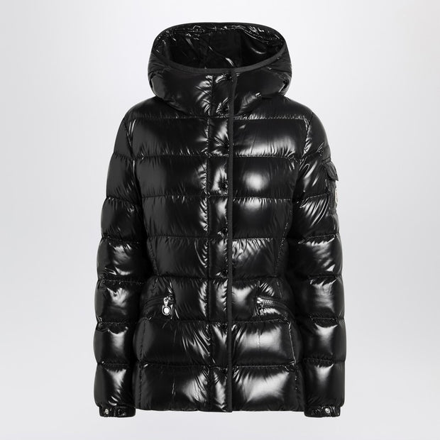 Moncler Black Down Jacket In Lacquered Nylon