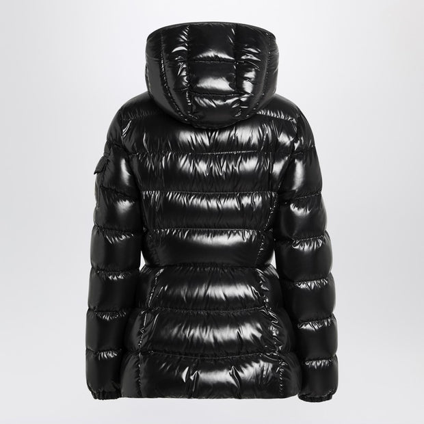 Moncler Black Down Jacket In Lacquered Nylon