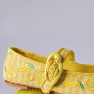 Larroude Verona Ballet Flat In Sunrise Striped Fabric And Sicilian Lemon Embroidery