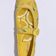 Larroude Verona Ballet Flat In Sunrise Striped Fabric And Sicilian Lemon Embroidery