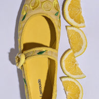 Larroude Verona Ballet Flat In Sunrise Striped Fabric And Sicilian Lemon Embroidery