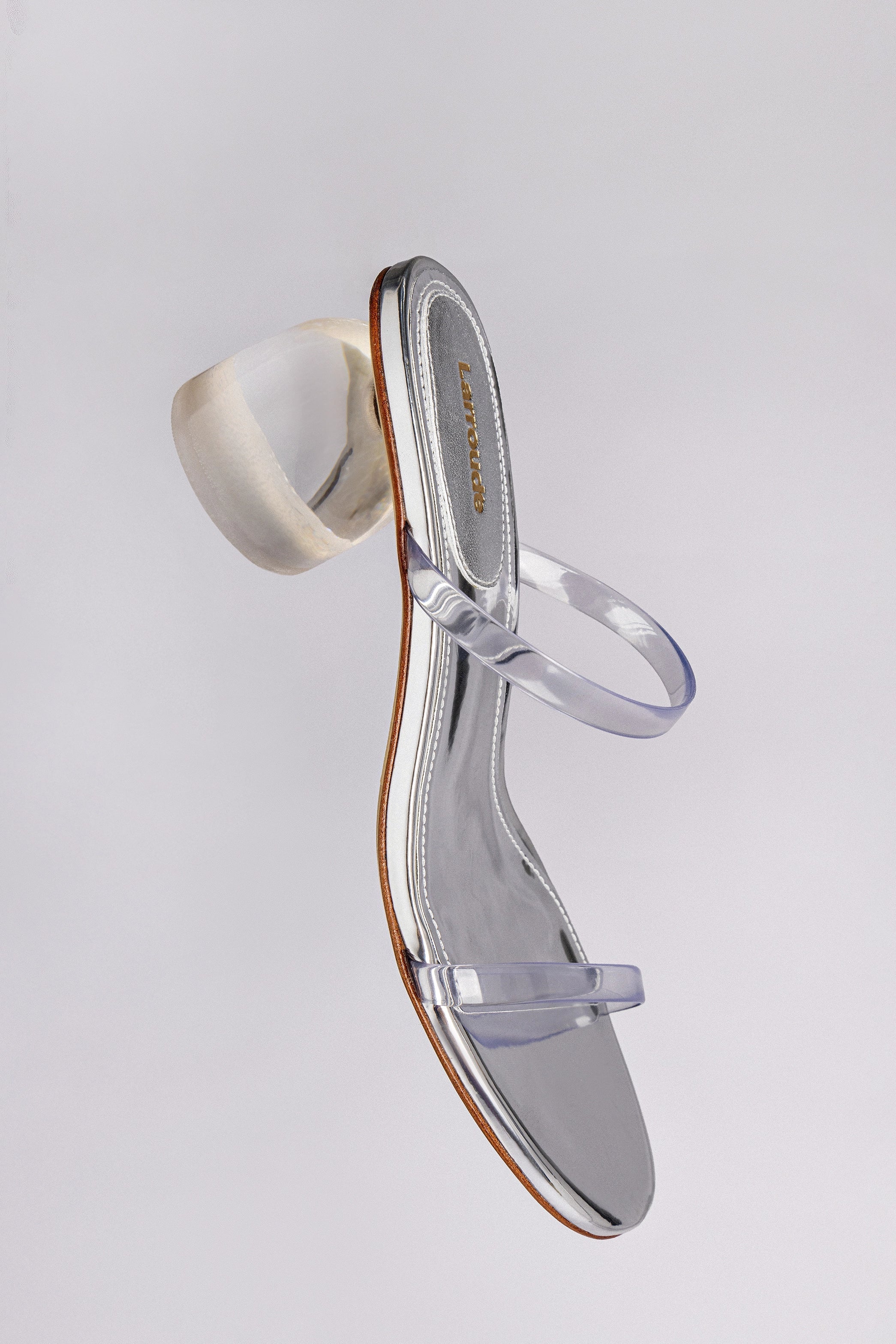 Larroude Dew Drop Mule In Silver Specchio And Vinyl