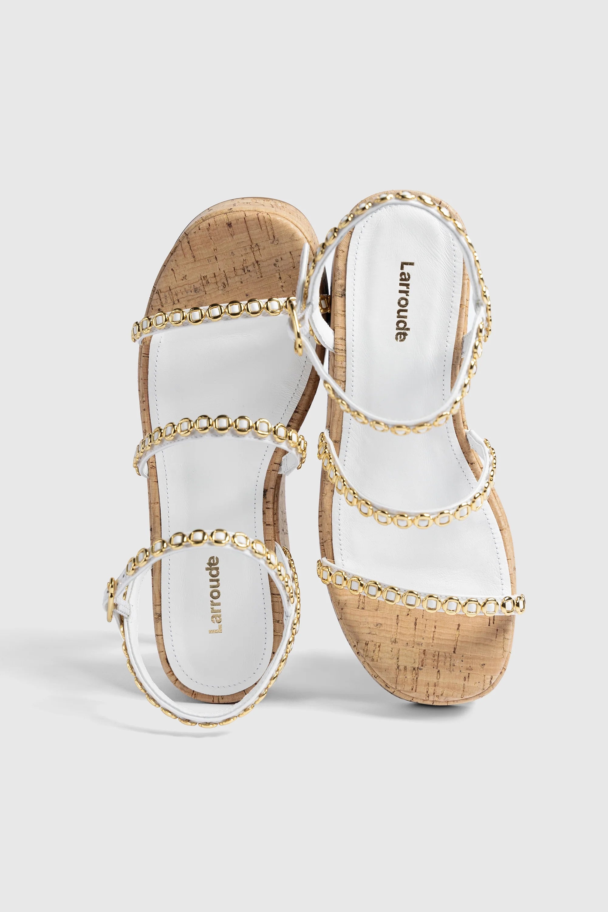 Larroude Gio Milanina Flatform In White Patent Leather And Natural Cork