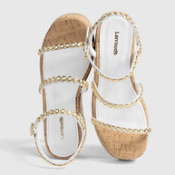 Larroude Gio Milanina Flatform In White Patent Leather And Natural Cork