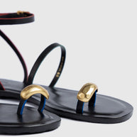 Larroude Biarritz Flat Sandal In Black Leather