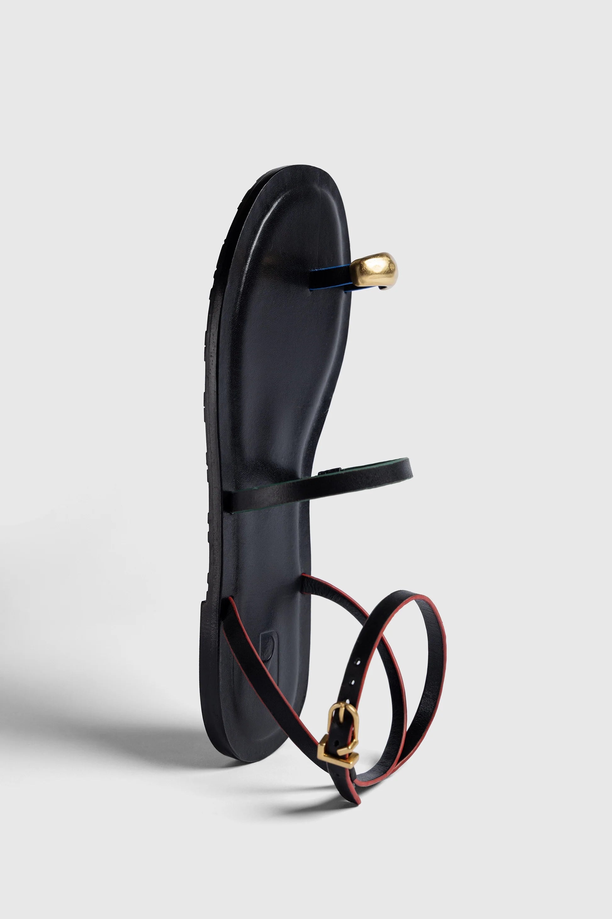 Larroude Biarritz Flat Sandal In Black Leather