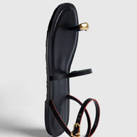 Larroude Biarritz Flat Sandal In Black Leather